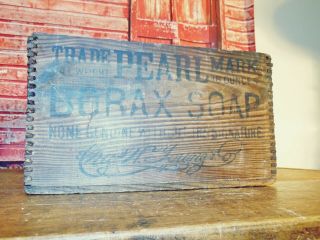 Antique Primitive Wood Wooden Dovetailed Crate Box The PEARL Mark BORAX SOAP 4