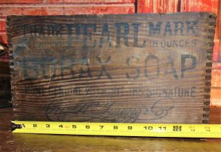 Antique Primitive Wood Wooden Dovetailed Crate Box The PEARL Mark BORAX SOAP 6