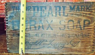 Antique Primitive Wood Wooden Dovetailed Crate Box The PEARL Mark BORAX SOAP 7