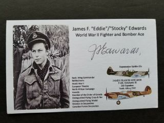 James F.  Edwards Canada 94 Sq Raf " P - 40  Bf - 109 " Ww2 Autographed 3x5 Index Card