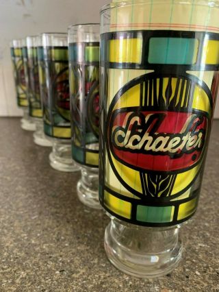 Vintage Set Of 5 Schaefer " Stain Glass " Beer 6.  5 " Tall Glasses " Estate "