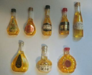 Set Of 8 Vintage Plastic Bar Fridge Magnets Of Cognac Liquor Bottles With Labels