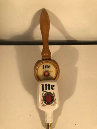 Vintage Miller Lite Beer Tap Handles One Wooden Handle And Rare Porcelain