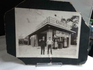 Vintage Canfield Gas Oil Products Station Garage Cdv Photograph