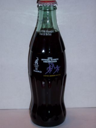 8 Oz Coca Cola Commemorative Bottle - 1996 Official Olympic Torchbearer Atlanta