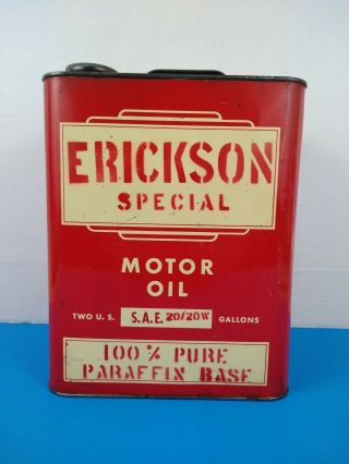 Vintage Erickson Special Motor Oil Can 2 U.  S.  Gallons Red