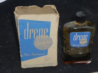 Vintage 1950s Drene Shampoo Glass Bottle And Box Barber Hair Proctor Gamble 72b