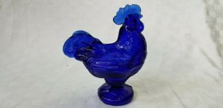 Vintage Glass Hen Rooster On A Nest Cobalt Blue Candy Dish