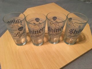 4 Shiner Light Blonde Beer Pint Glasses.  Shiner,  Texas Brewer