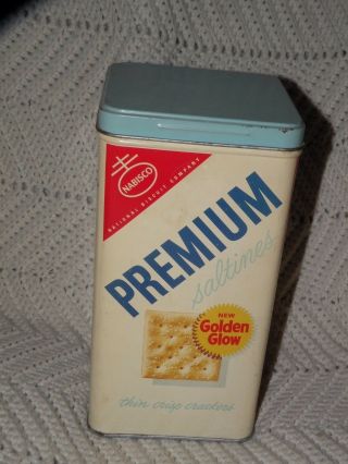 Vintage Nabisco Premium Saltines Golden Glow Tin Cracker Advertising