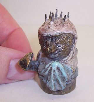 Tiny Vintage Cold Painted Bronze Metal Mrs Tiggy - Winkle Hedgehog Miniature