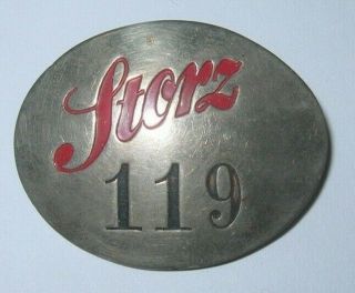 Storz Beer Brewing Co.  Omaha,  Nebraska; Employee Pin Back Badge; Low Number 119