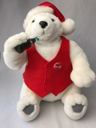 1999 Coca Cola Music & Motion Drinking Polar Bear Plush Arm & Head Moves Xmas