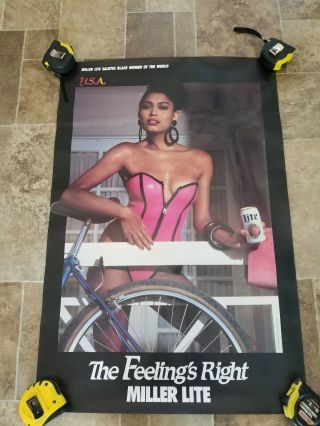 (vtg) Miller Lite Beer Sexy Girl Poster Salutes Black Woman Man Cave Game Room