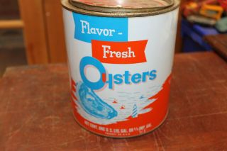 Vintage Flavor Fresh Oysters One Gallon Tin Can Oyster Select Grasonville Md.