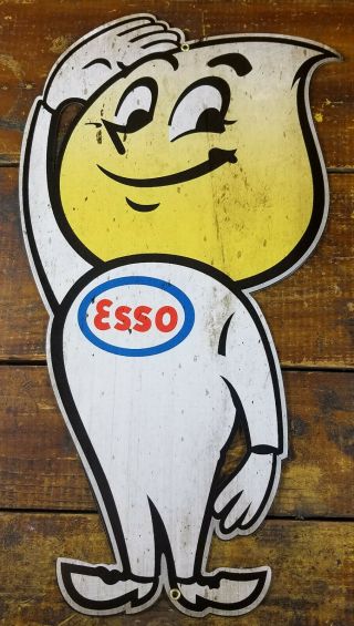 Esso Boy Drop Of Gas Head Hand Salutes Logo Gas Station Heavy Duty Metal Ad Sign