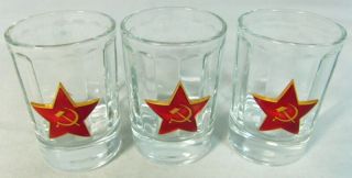Russian Shot Glasses Set With Metal Ussr Army Red Star Badges,  3x50 Ml
