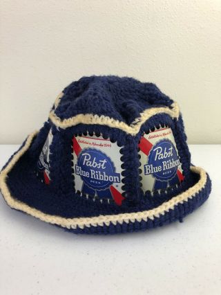 Vintage Pabst Blue Ribbon Crocheted Beer Can Hat