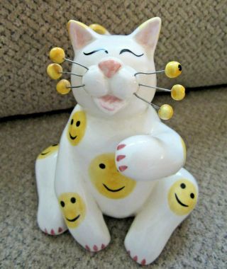 Whimsiclay Amy Lacombe Signed Cat Figurine Happy Faces 5 " Tall Annaco Creations