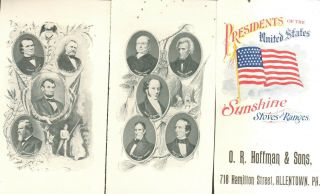Presidents Of The U.  S.  - O.  R.  Hoffman Sunshine Stoves Trade Cards Paper Vintage