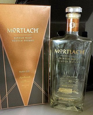 Mortlach Rare Old Single Malt Scotch Whiskey Box & Empty Thick Glass Bottle
