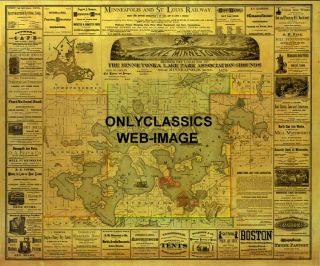 1879 Map Lake Minnetonka Wayzata Minnesota Excelsior Mn Advertising 8.  5x10 Print