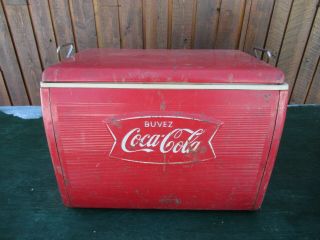 Old 1960s Red Coca Cola Cooler Chest With Lid Drink Soda Great For Decoration