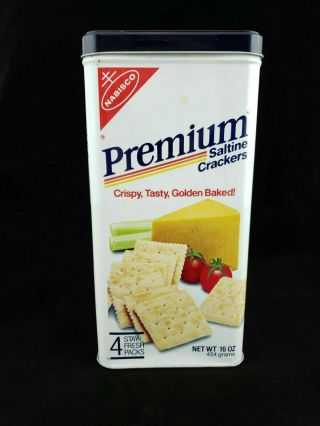 Vintage Nabisco Premium Saltine Crackers Tin 1985 Dark Lid