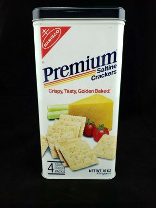 Vintage Nabisco Premium Saltine Crackers Tin 1985 Dark Lid 2