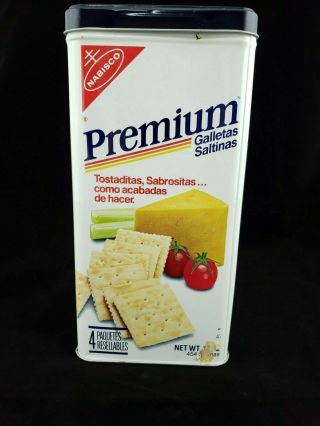 Vintage Nabisco Premium Saltine Crackers Tin 1985 Dark Lid 3