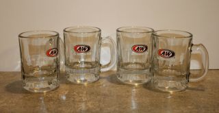 A & W Root Beer Mini Glass Mugs Set Of 4 All American Food Logo 3 1/4 " Tall