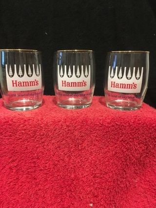 Hamms Beer Barrel 3 Glasses White Pines 3 1/4 " From The Land Of Sky Blue Water