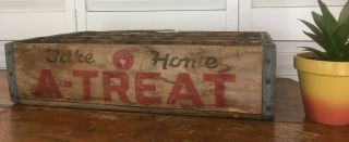 Vintage A - Treat Wooden Soda Crate Allentown Pa Wood Box