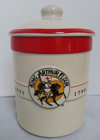 King Arthur Flour Ceramic Canister Crock Style Advertising Jar Container 7.  5 "
