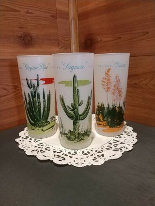 4 Vintage Blakley Oil Frosted Glass Mid - Century Cactus Tumblers