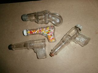 4 Vintage Glass Pistol Gun Candy Container Full Crosetti Whistling Jim Stough Co