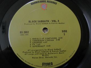 BLACK SABBATH VOL.  4 VINYL LP ALBUM 1972 WARNER BROS.  REC.  WHEELS OF CONFUSION 2