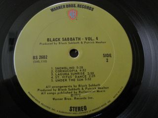 BLACK SABBATH VOL.  4 VINYL LP ALBUM 1972 WARNER BROS.  REC.  WHEELS OF CONFUSION 3
