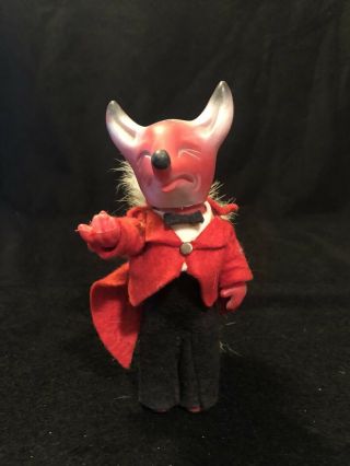 Vintage Red Devil Fox Rubber Toy Doll Figure Felt Suit Fur Tail Sly Fox
