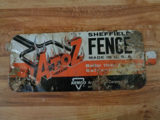 Vintage Sheffield Fence A To Z Brand Armco 2 - Sided Metal Sign 12 " X 5.  25 " (d1)