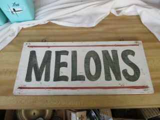 Vintage Primitive Wood Farm Stand Sign Melons Paint Agriculture Decor