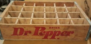 Old Vintage Wooden Red Dr.  Pepper Soda Pop Bottle Crate Carrier Tool 24 Slot Box