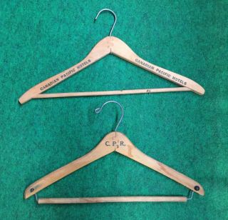 2 Vintage Canadian Pacific Hotel Cpr Wooden Coat Hangers Clothes Railroad Train