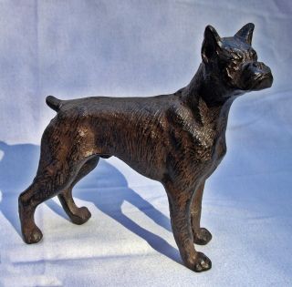 Standing Boxer Dog Cast Iron Doorstop Statue Antiqued Brown
