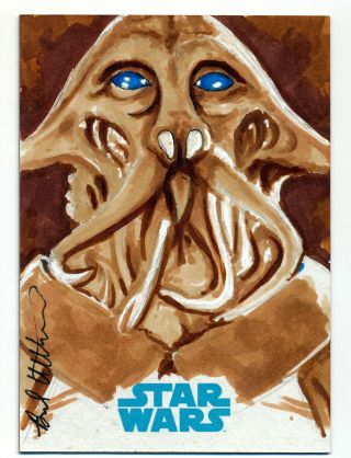 Topps Star Wars Force Awakens Signed Brad Utterstram 1/1 Color Sketch Card Auto