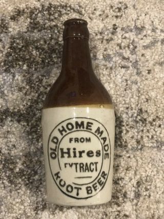 Early 1900s Nos Vintage Hires Root Beer Stoneware Bottle Advertising