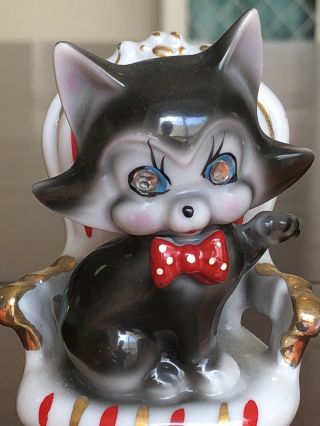 Vintage Japan Ceramic Red Bow Tie Figurine Cat In Chair Kitsch Arnart Tilso