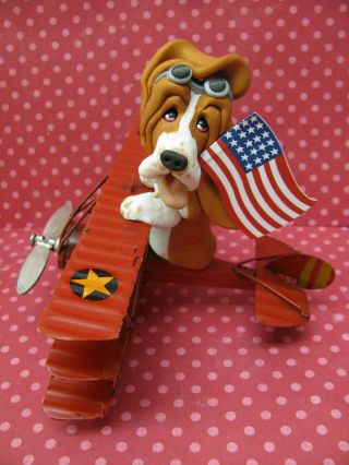 Handsculpted Red Basset Hound American Fighter Pilot Figurine