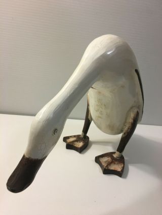Unique Vintage Art Wooden Goose Figurine White