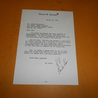 Ted Kennedy Former United States Senator Hand Signed 1991 Letterhead 6.  25 X 8.  5